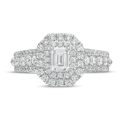 1.5 CT. TW Emerald-Cut Lab-Grown Diamond Double Frame Engagement Ring in 14K White Gold (F/VS2)