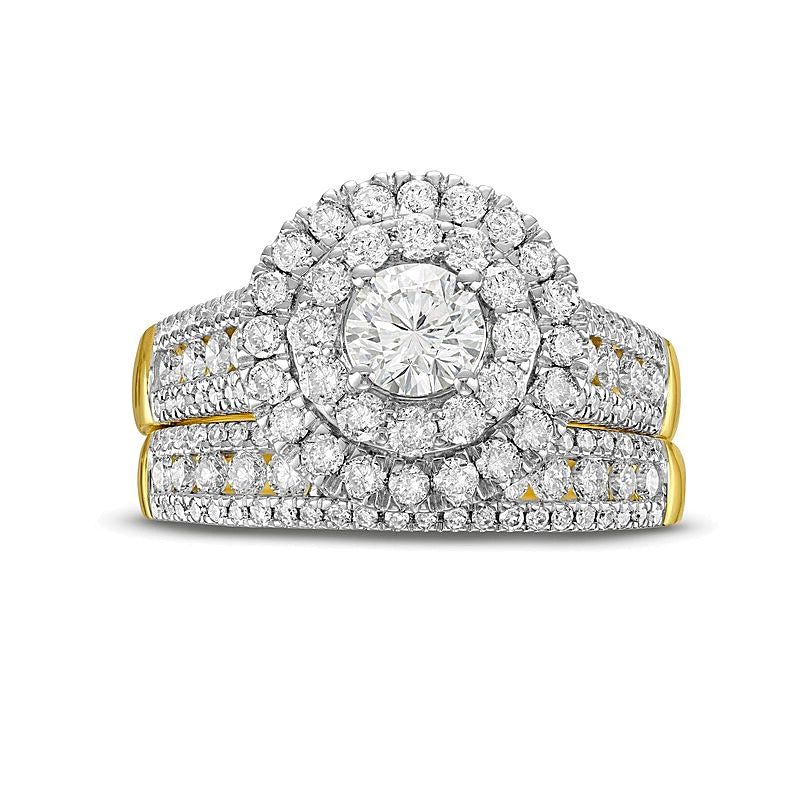 2.0 CT. TW Diamond Double Frame Triple Row Bridal Set in 10K Gold