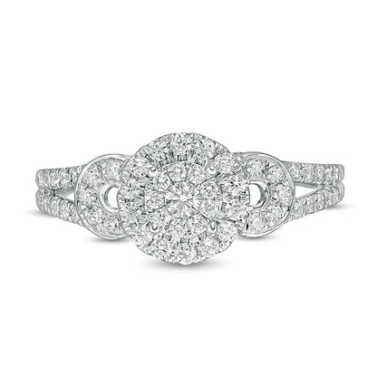 0.5 CT. TW Diamond Double Frame Split-Shank Engagement Ring in 10K White Gold