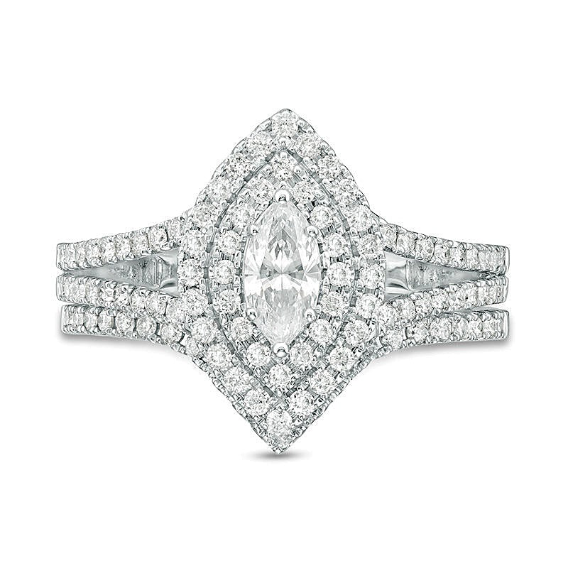 1.0 CT. TW Marquise Diamond Double Frame Bridal Set in 14K White Gold (I/I1)