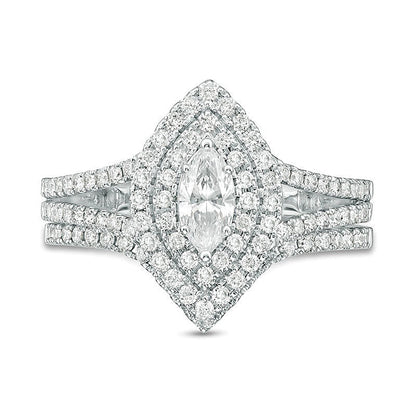 1.0 CT. TW Marquise Diamond Double Frame Bridal Set in 14K White Gold (I/I1)