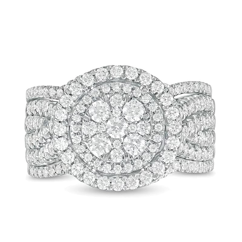 1.5 CT. TW Composite Diamond Double Frame Multi-Row Three Piece Bridal Set in 10K White Gold