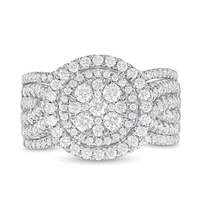 1.5 CT. TW Composite Diamond Double Frame Multi-Row Three Piece Bridal Set in 10K White Gold