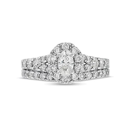 1.5 CT. TW Oval Diamond Frame Split Shank Bridal Set in 10K White Gold