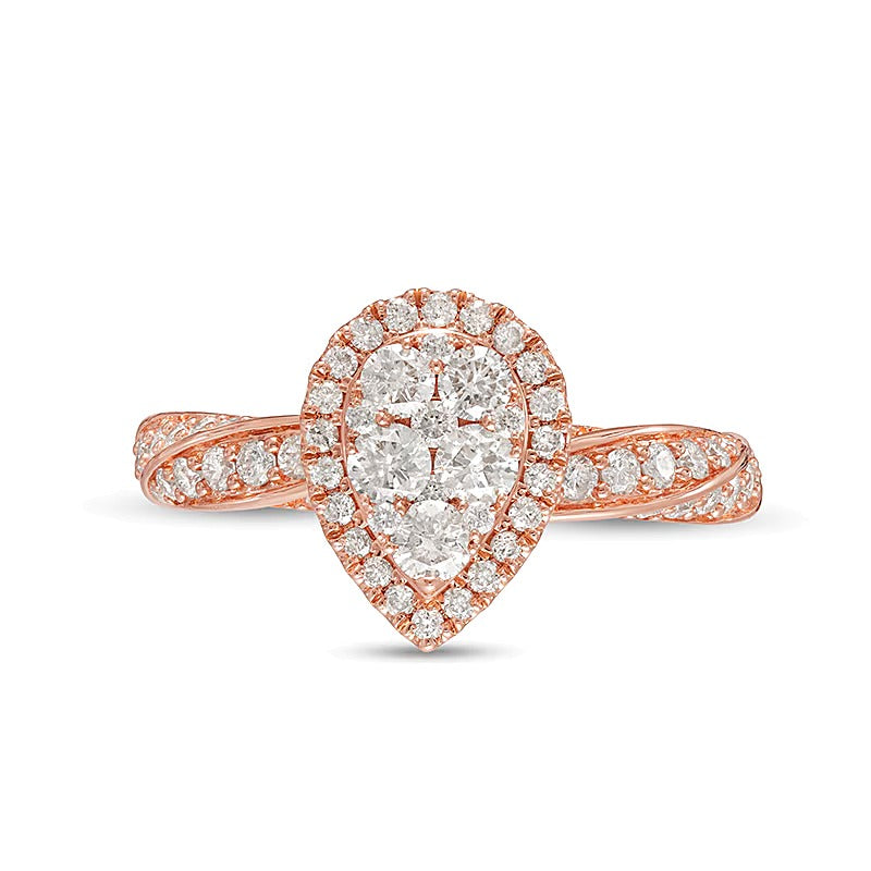 1.0 CT. TW Composite Pear Diamond Frame Twist Shank Engagement Ring in 14K Rose Gold