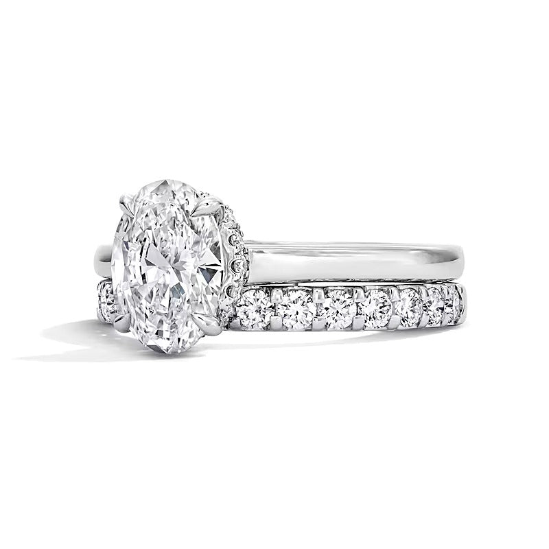2.0 CT. TW Oval Lab-Grown Diamond Hidden Frame Bridal Set in 14K White Gold (F/VS2)