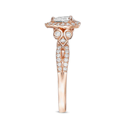 0.5 CT. TW Pear-Shaped Diamond Frame Tri-Sides Vintage-Style Engagement Ring in 14K Rose Gold