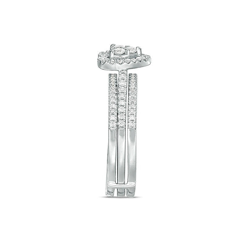 0.5 CT. TW Diamond Heart Frame Three Piece Bridal Set in 10K White Gold