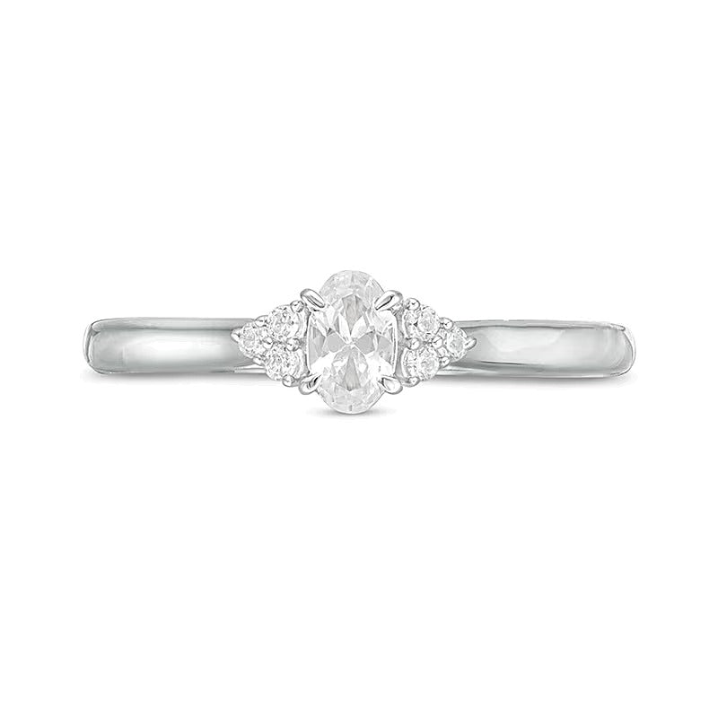 0.38 CT. TW Oval Diamond Tri-Sides Engagement Ring in 10K White Gold