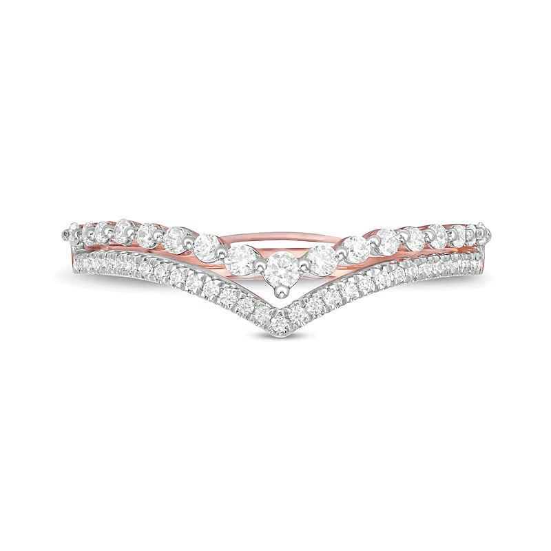 0.25 CT. TW Diamond Double Chevron Anniversary Band in 10K Rose Gold
