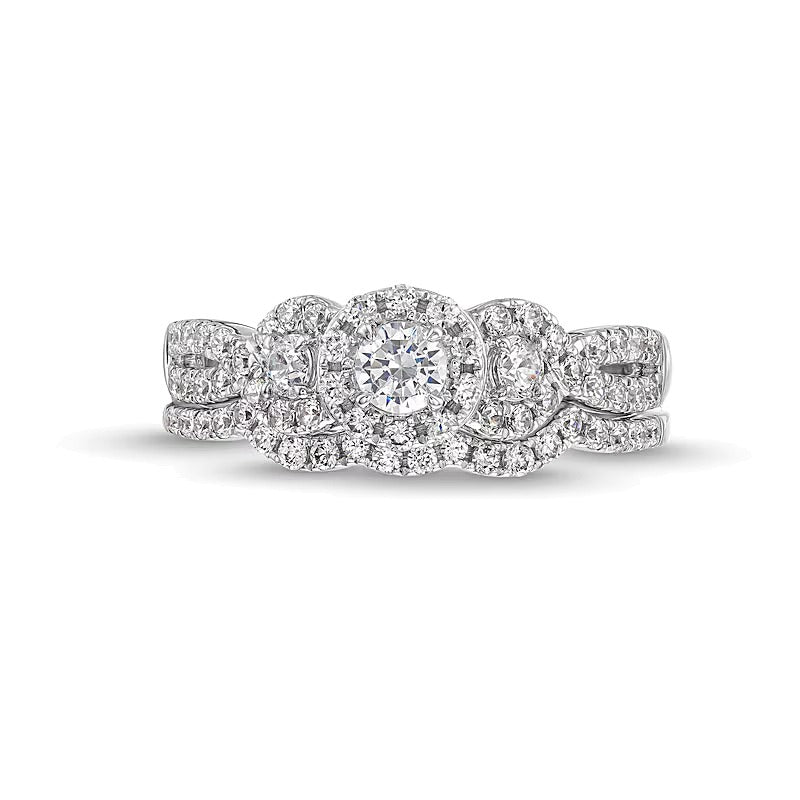 0.88 CT. TW Diamond Three Stone Framed Bridal Set in 10K White Gold