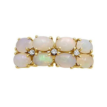 Oval Opal and White Lab-Created Zircon Double Row Eight Stone Ring in Sterling Silver with 14K Gold Plate