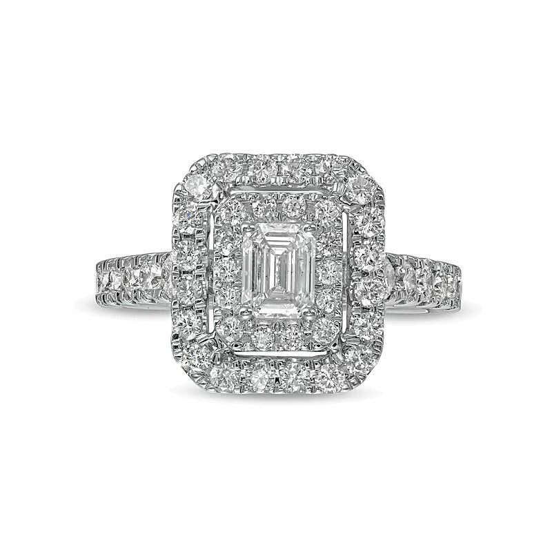 1.5 CT. TW Emerald-Cut Diamond Double Frame Engagement Ring in 14K White Gold (I/SI2)