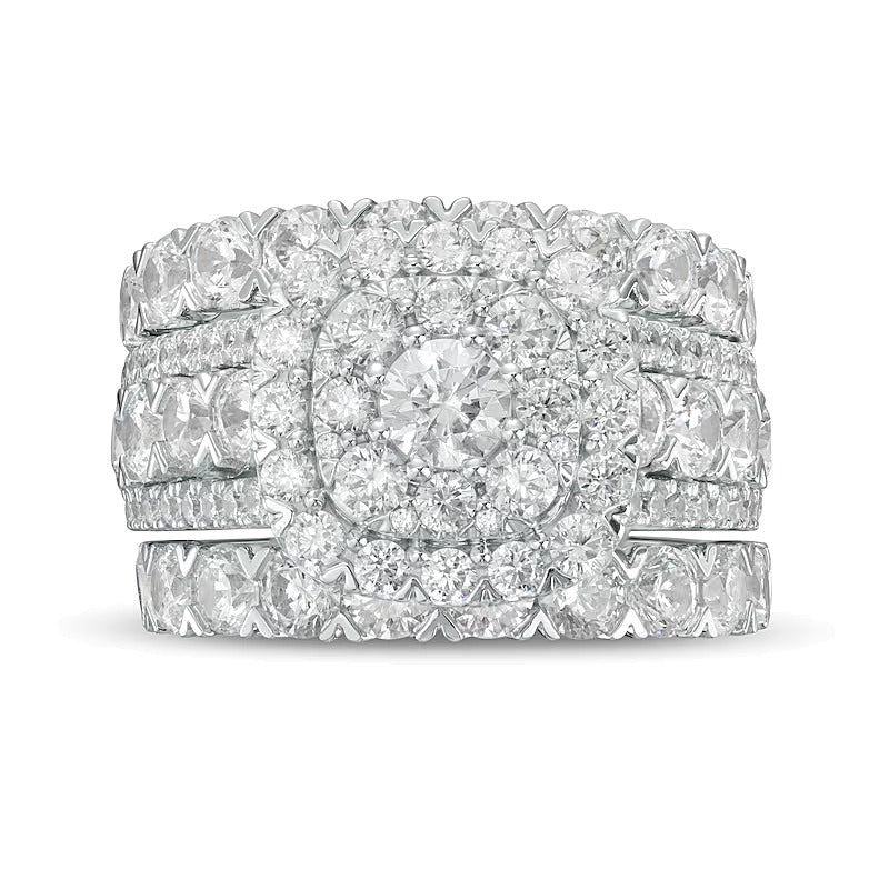 5.0 CT. TW Diamond Cushion-Shaped Frame Multi-Row Three Piece Bridal Set in 14K White Gold (I/I2)
