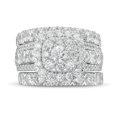 5.0 CT. TW Diamond Cushion-Shaped Frame Multi-Row Three Piece Bridal Set in 14K White Gold (I/I2)