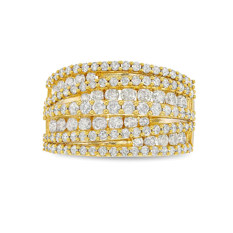 2.0 CT. TW Diamond Layered Overlay Multi-Row Band in 10K Gold
