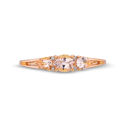 Oval and Pear-Shaped Morganite with Diamond Accent Three Stone Ring in 10K Rose Gold