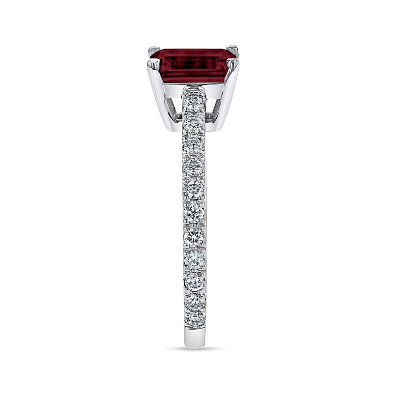 Emerald-Cut Ruby and 0.33 CT. TW Diamond Ring in 14K White Gold