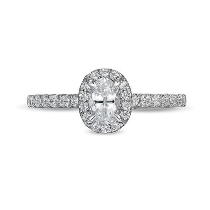 1.0 CT. TW Oval Diamond Frame Engagement Ring in 14K White Gold (I/I2)