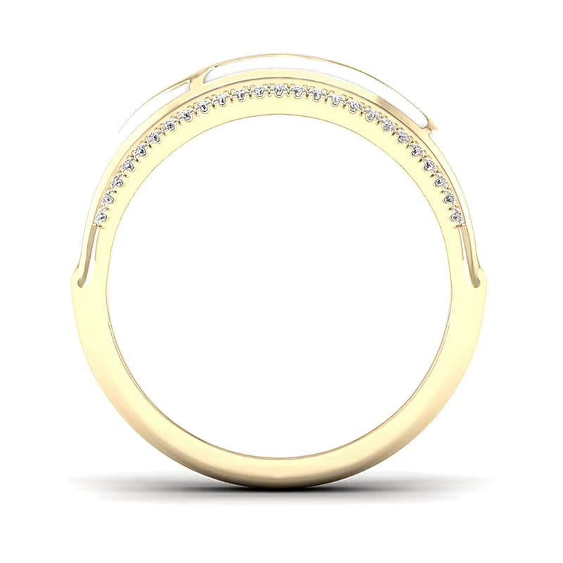 0.17 CT. TW Diamond Edge White Kintsugi-Style Band in 10K Gold with Ceramic