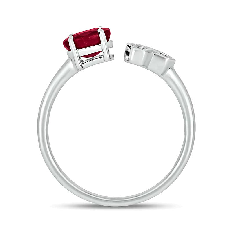 Oval Lab-Created Ruby and 0.17 CT. TW Diamond Open Shank Ring in 10K White Gold