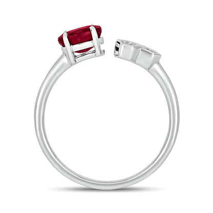 Oval Lab-Created Ruby and 0.17 CT. TW Diamond Open Shank Ring in 10K White Gold