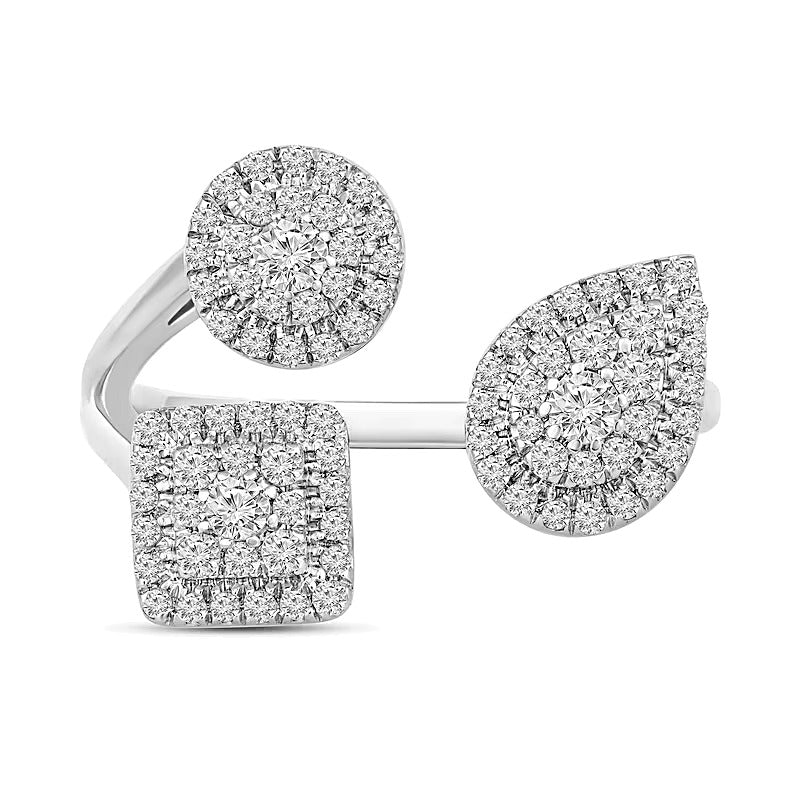 0.5 CT. TW Multi-Diamond Geometric Shapes Open Shank Ring in 10K White Gold