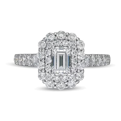 1.5 CT. TW Emerald-Cut Diamond Double Scallop Frame Engagement Ring in 14K White Gold (I/SI2)