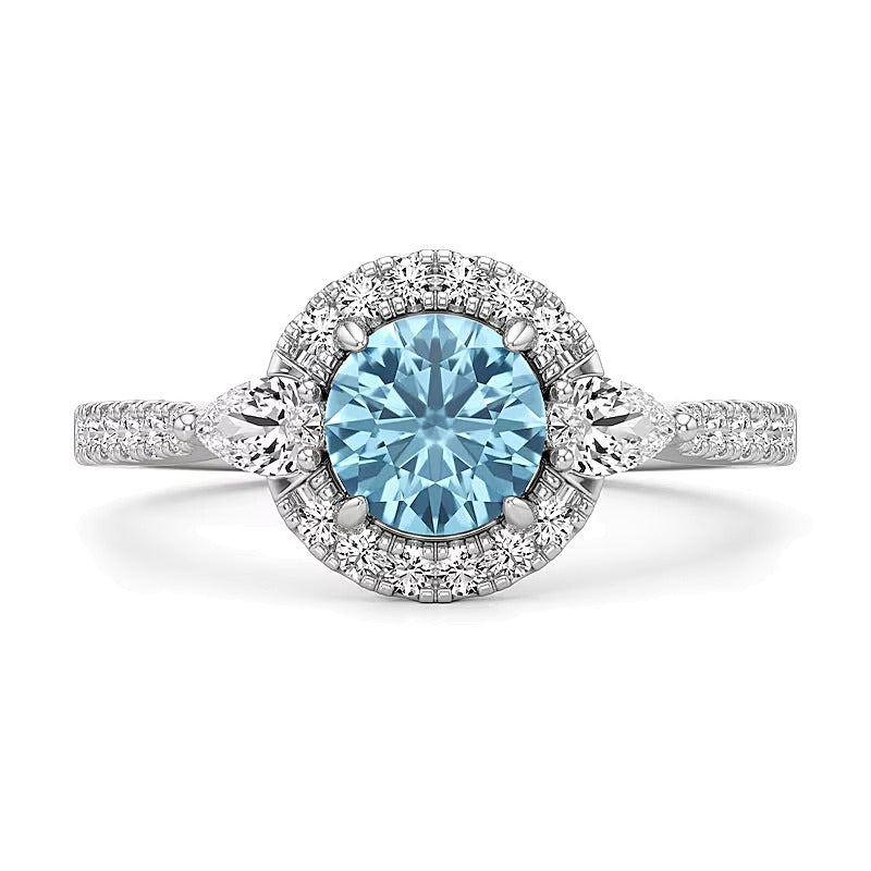 6.0mm Aquamarine and 0.5 CT. TW Lab-Grown Diamond Frame Ring in 14K White Gold