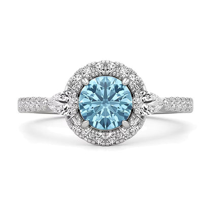 6.0mm Aquamarine and 0.5 CT. TW Lab-Grown Diamond Frame Ring in 14K White Gold