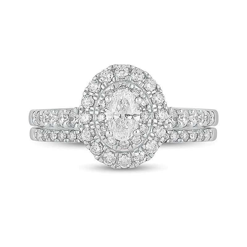 1.0 CT. TW Oval Diamond Frame Bridal Set in 10K White Gold
