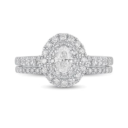 1.0 CT. TW Oval Diamond Frame Bridal Set in 10K White Gold
