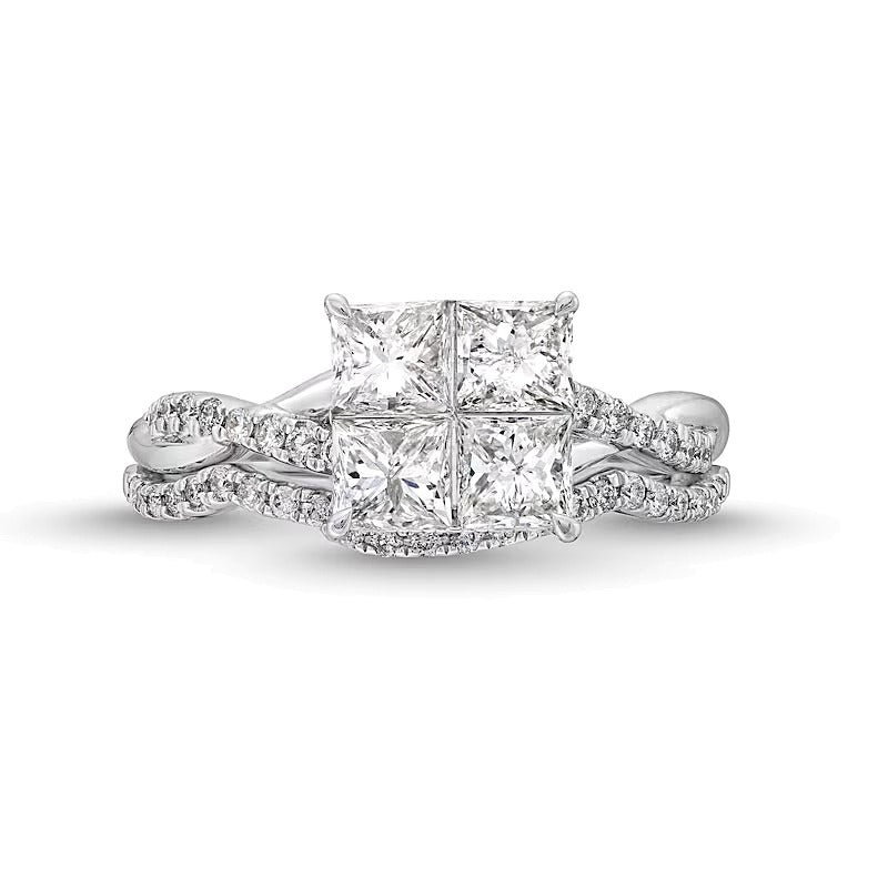 2.0 CT. TW Quad Princess-Cut Diamond Twist Bridal Set in 14K White Gold