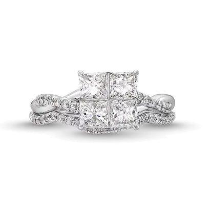 2.0 CT. TW Quad Princess-Cut Diamond Twist Bridal Set in 14K White Gold