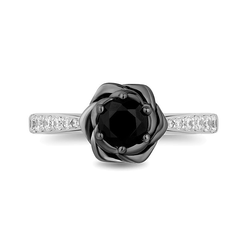 Enchanted Disney Villains Maleficent 1.0 CT. TW Black and White Diamond Rose Engagement Ring in 14K White Gold