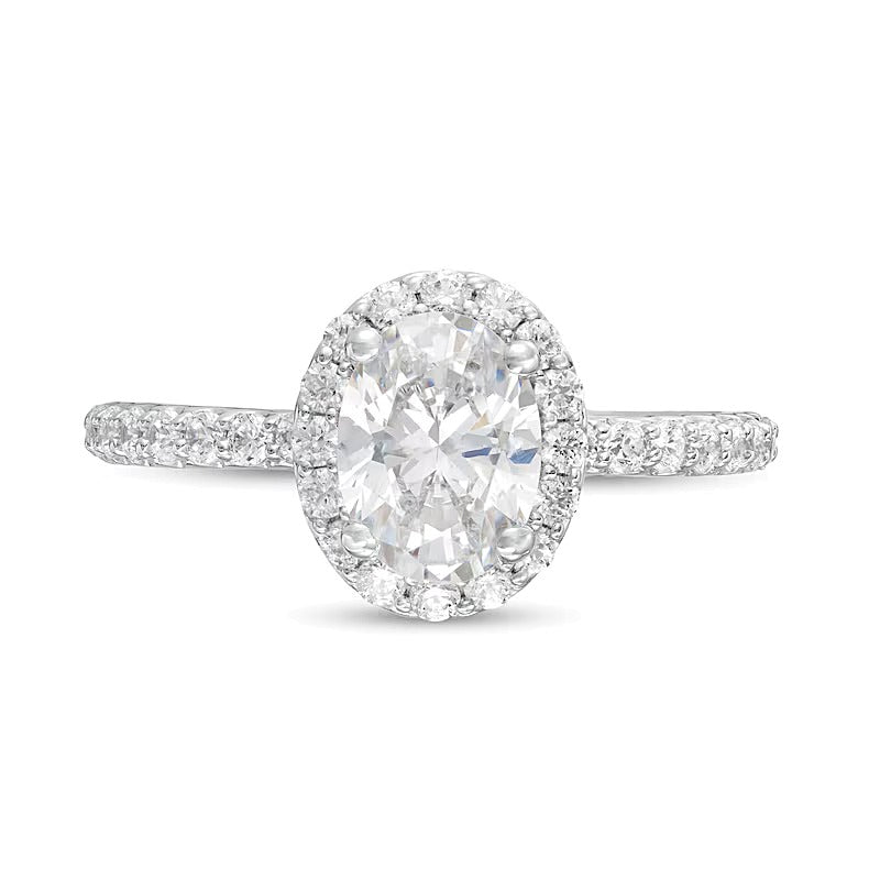 1.5 CT. TW Oval Lab-Grown Diamond Frame Engagement Ring in 14K White Gold (F/VS2)