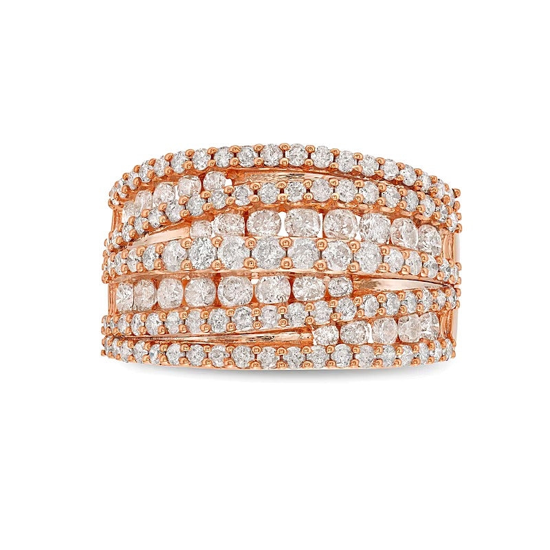 2.0 CT. TW Diamond Layered Overlay Multi-Row Band in 10K Rose Gold