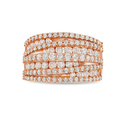 2.0 CT. TW Diamond Layered Overlay Multi-Row Band in 10K Rose Gold