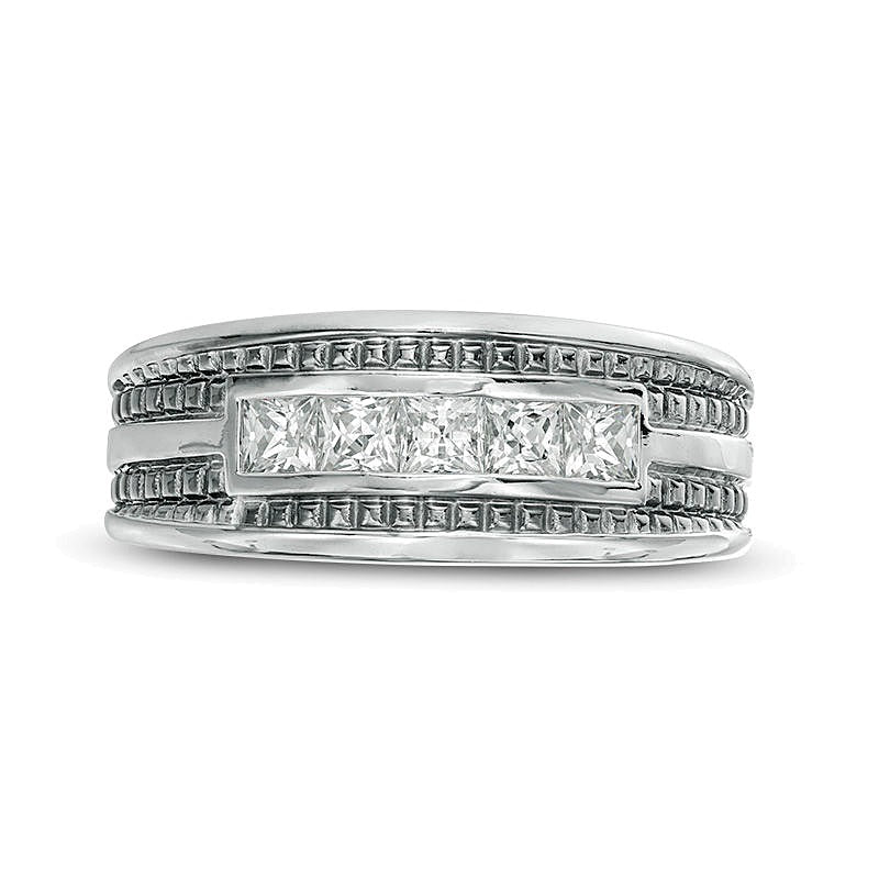 1.0 CT. TW Square-Cut Diamond Five Stone Wedding Band in 14K White Gold with Black Rhodium