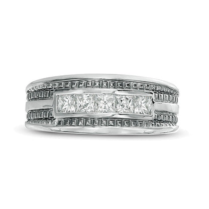 1.0 CT. TW Square-Cut Diamond Five Stone Wedding Band in 14K White Gold with Black Rhodium