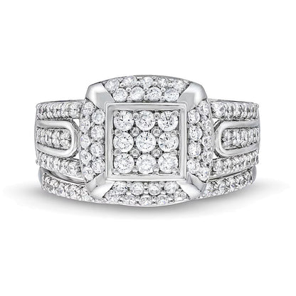 1.0 CT. TW Princess Multi-Diamond Cushion Frame Bridal Set in 10K White Gold