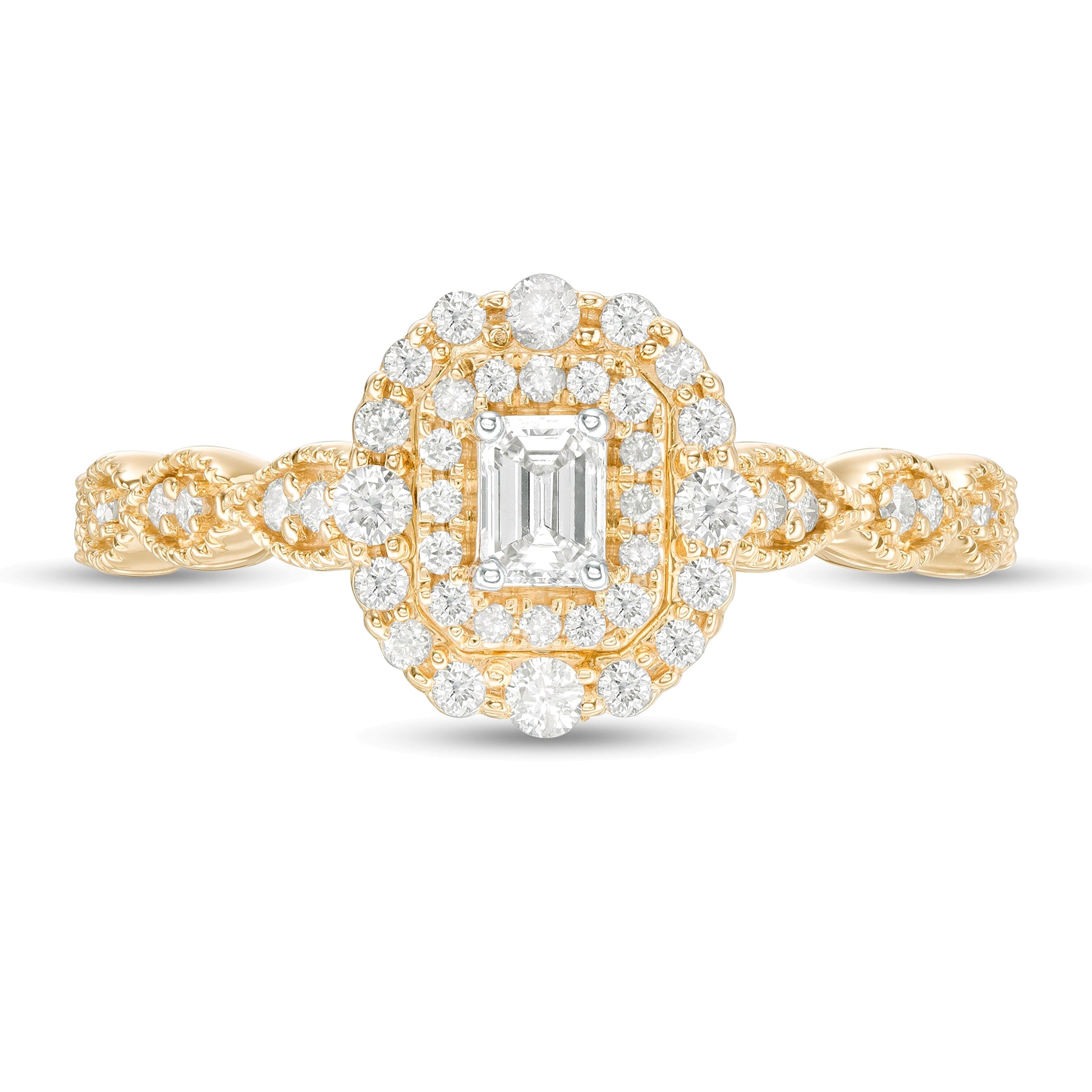 0.38 CT. TW Emerald-Cut Diamond Double Frame Art Deco Vintage-Style Engagement Ring in 10K Gold