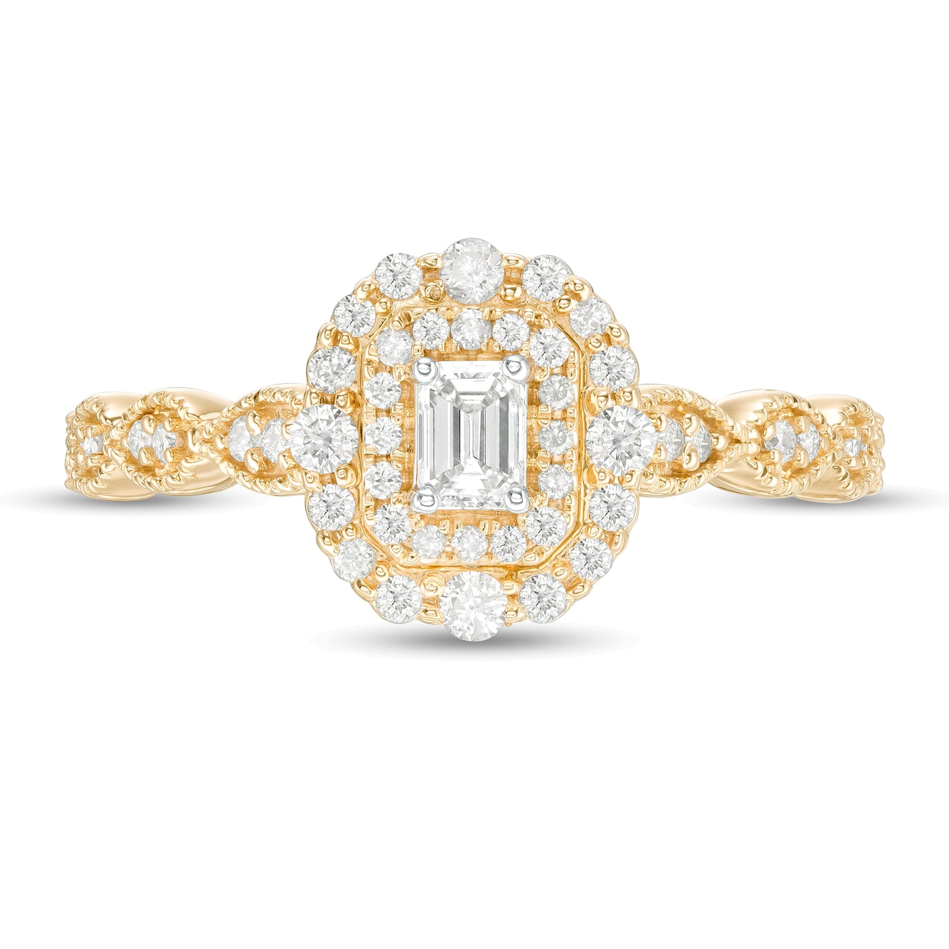 0.38 CT. TW Emerald-Cut Diamond Double Frame Art Deco Vintage-Style Engagement Ring in 10K Gold