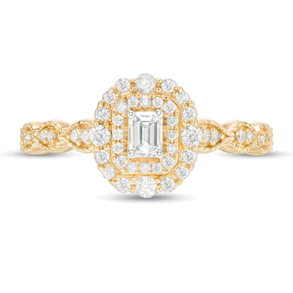 0.38 CT. TW Emerald-Cut Diamond Double Frame Art Deco Vintage-Style Engagement Ring in 10K Gold