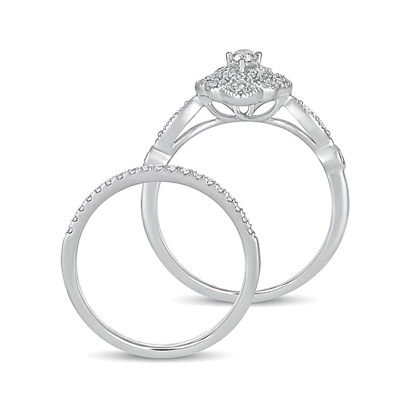 0.63 CT. TW Pear-Shaped Diamond Double Petal Frame Vintage-Style Bridal Set in 10K White Gold