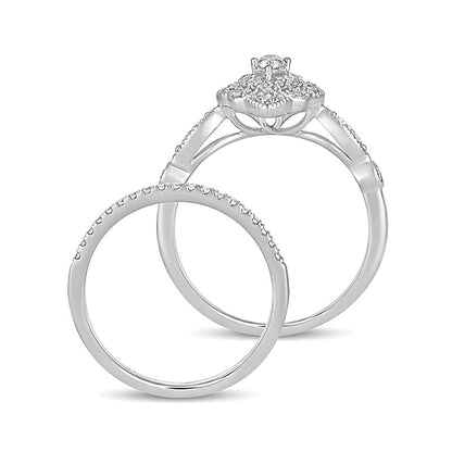 0.63 CT. TW Pear-Shaped Diamond Double Petal Frame Vintage-Style Bridal Set in 10K White Gold