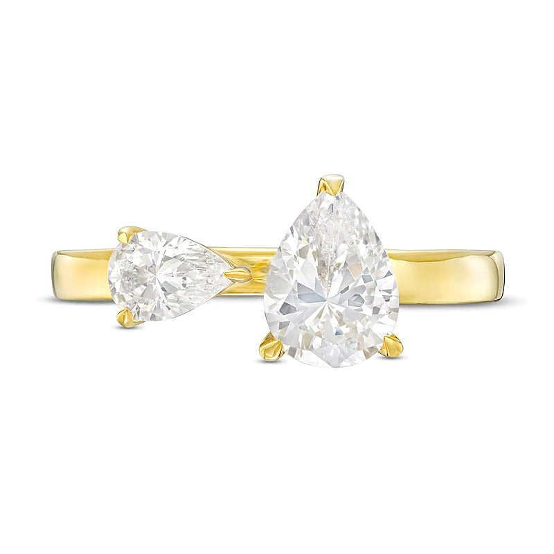 1.5 CT. TW Pear-Shaped Diamond Toi et Moi Open Shank Engagement Ring in 14K Gold