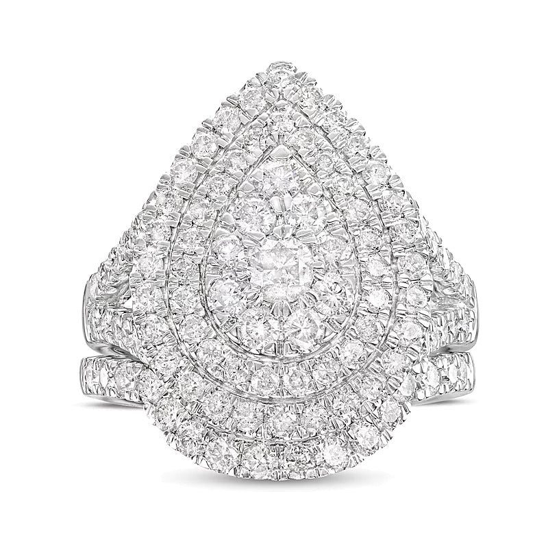 2.0 CT. TW Pear-Shaped Multi-Diamond Double Frame Split Shank Bridal Set in 14K White Gold
