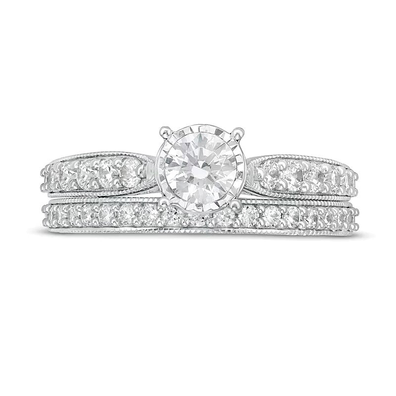 1.0 CT. TW Diamond Tapered Shank Bridal Set in 10K White Gold