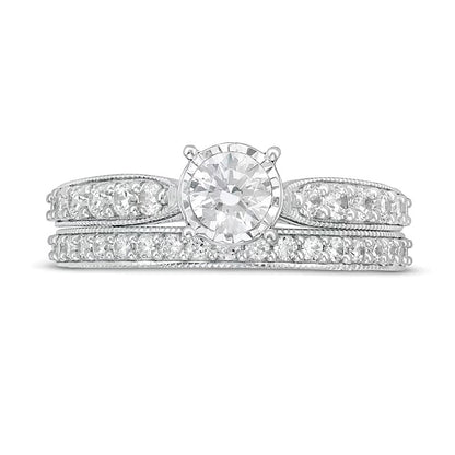 1.0 CT. TW Diamond Tapered Shank Bridal Set in 10K White Gold